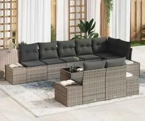 vidaXL Set Canapea de Grădină de 8 Piese cu Perne Gri din Ratan Polimer
