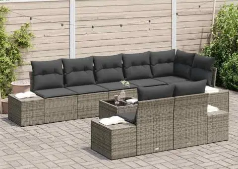 Set Canapea de Grădină de 8 Piese cu Perne Gri din Ratan Polimer - 3/5