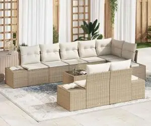 vidaXL Set canapea de grădină de 9 piese cu perne brună din poliratan