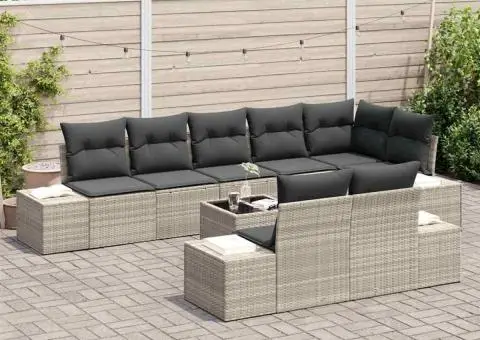 Set de canapea pentru grădină cu perne gri din ratan poli - 3/5