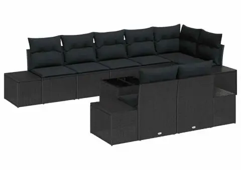 Set de canapea de grădină 9 piese cu perne, bej, poliratan - 2/5