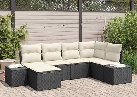 Set de canapea grădină cu perne Negru Poliratan - 1/5