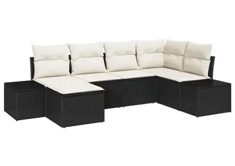 Set de canapea grădină cu perne Negru Poliratan - 2/5