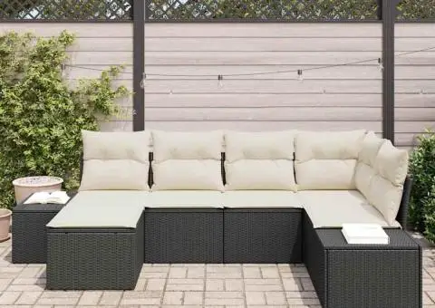 Set de canapea grădină cu perne Negru Poliratan - 3/5