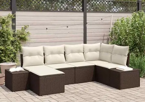 Set Canapea Grădină de 6 Piese cu Perne Maro Poliratan - 1/5