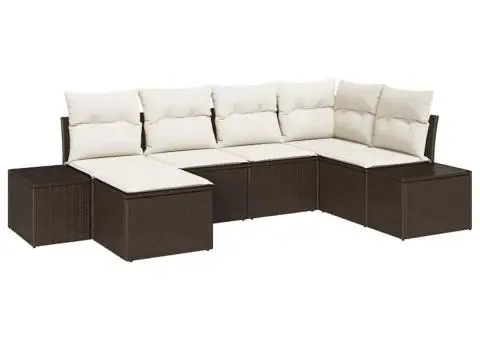 Set Canapea Grădină de 6 Piese cu Perne Maro Poliratan - 2/5