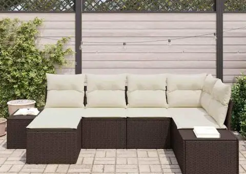 Set Canapea Grădină de 6 Piese cu Perne Maro Poliratan - 3/5