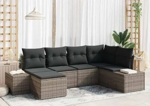 Set de canapea de grădină 6 piese cu perne gri din poliratan - 1/5