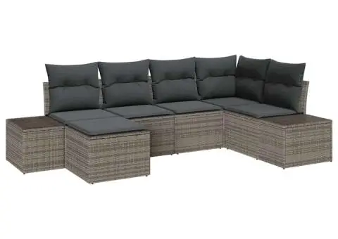 Set de canapea de grădină 6 piese cu perne gri din poliratan - 2/5