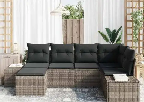 Set de canapea de grădină 6 piese cu perne gri din poliratan - 3/5