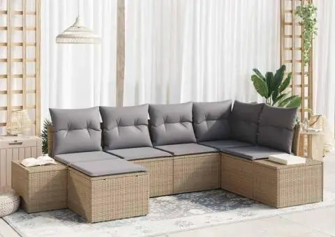 Set de canapea de grădină 6 piese cu perne Bej din ratan sintetic - 1/5