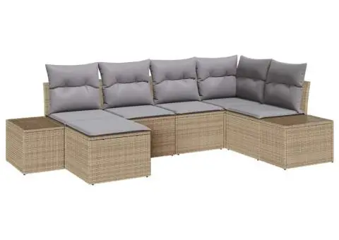 Set de canapea de grădină 6 piese cu perne Bej din ratan sintetic - 2/5