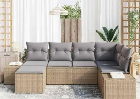 Set de canapea de grădină 6 piese cu perne Bej din ratan sintetic - 3/5