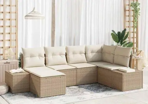 Set canapea grădină 6 piese cu perne - Ratan poliester bej - 1/5