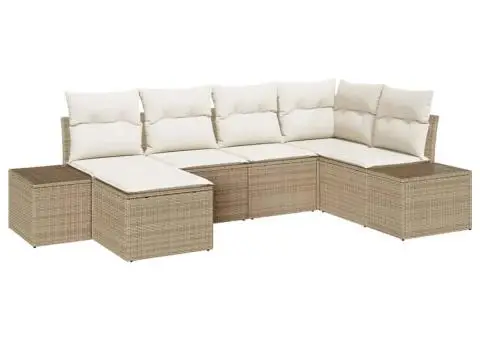 Set canapea grădină 6 piese cu perne - Ratan poliester bej - 2/5