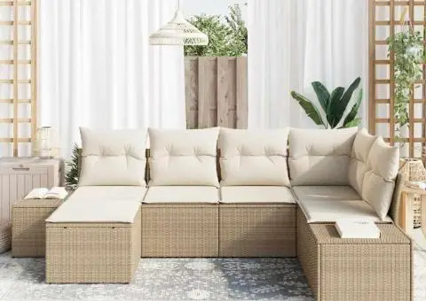 Set canapea grădină 6 piese cu perne - Ratan poliester bej - 3/5