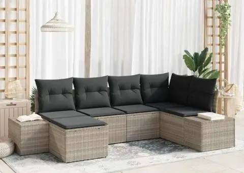 Set canapea pentru grădină cu 6 piese și perne gri deschis din polyratan - 1/5