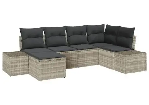 Set canapea pentru grădină cu 6 piese și perne gri deschis din polyratan - 2/5