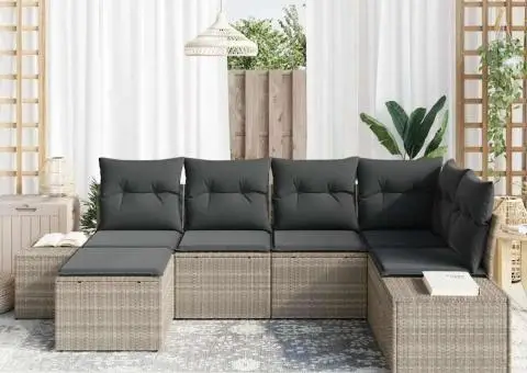 Set canapea pentru grădină cu 6 piese și perne gri deschis din polyratan - 3/5