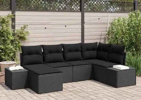Set de canapea de grădină 6 piese cu perne Negre din Poli Ratan - 1/5