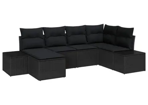 Set de canapea de grădină 6 piese cu perne Negre din Poli Ratan - 2/5