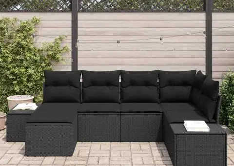 Set de canapea de grădină 6 piese cu perne Negre din Poli Ratan - 3/5