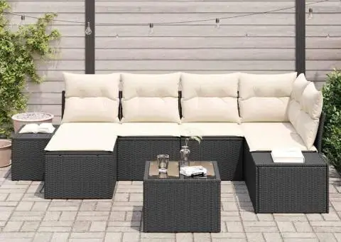 Set de canapea de grădină din 6 piese cu perne maro din poliratan - 3/5