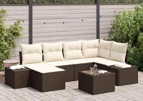 Set de canapea de grădină 6 piese cu perne gri din poliratan - 1/5