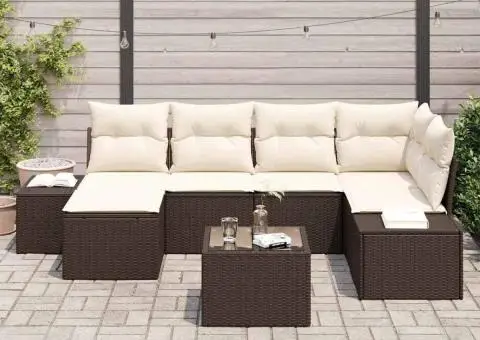 Set de canapea de grădină 6 piese cu perne gri din poliratan - 3/5