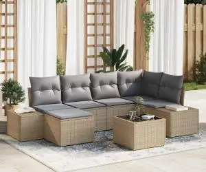 Set de canapea pentru grădină compus din 7 piese cu perne, rattan poliester negru
