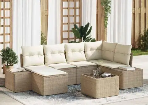 Set de canapea de grădină cu perne în ratan maro - 1/5