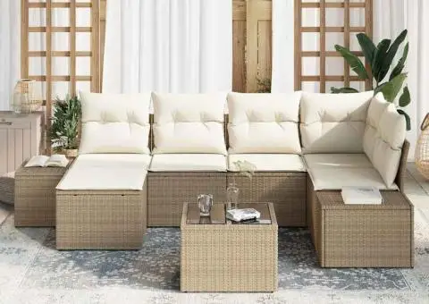 Set de canapea de grădină cu perne în ratan maro - 3/5