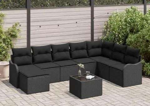 Set Canapea Grădină 9 Piese cu Pernițe Bej Ratan Poli - 1/5