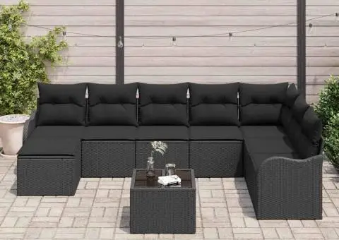 Set Canapea Grădină 9 Piese cu Pernițe Bej Ratan Poli - 3/5