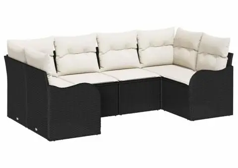 Set de canapea de grădină cu 6 piese și perne, ratan poli negru - 2/5