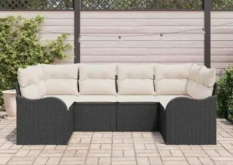 Set de canapea de grădină cu 6 piese și perne, ratan poli negru - 3/5