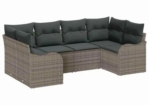 Set Canapea Grădină cu 6 Piese și Perne Gri Poliratan - 2/5