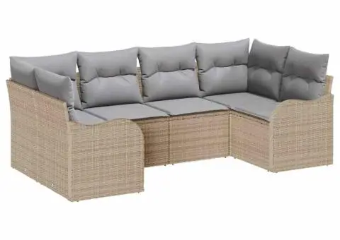 Set Canapea Grădină 6 Piese cu Perne Bej Poli Ratan - 2/5