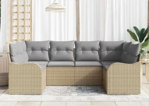 Set Canapea Grădină 6 Piese cu Perne Bej Poli Ratan - 3/5