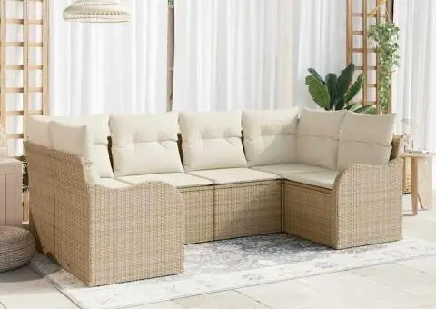 Set canapea grădină cu perne bej din ratan poli - 1/5