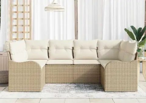 Set canapea grădină cu perne bej din ratan poli - 3/5