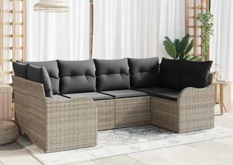 Set de canapea de grădină cu 6 piese și perne Gri deschis Ratan polimer - 1/5