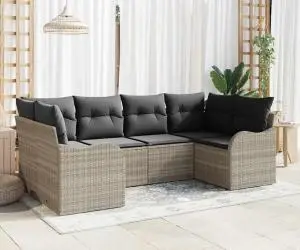 Set de canapea de grădină vidaXL cu 6 piese și perne Gri deschis Ratan polimer