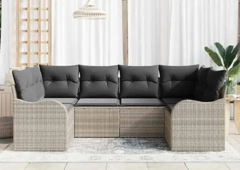 Set de canapea de grădină cu 6 piese și perne Gri deschis Ratan polimer - 3/5