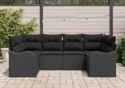 Set de canapea de grădină 6 piese cu perne Negru Ratan Poli - 3/5