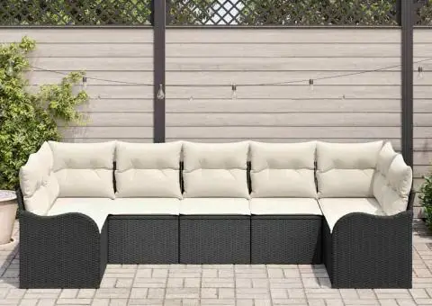 Set Canapea pentru Grădină cu 7 Piese și Pernuțe din Poliratan Negru - 3/5