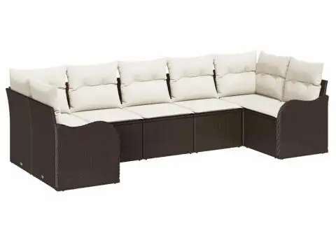 Set canapea de grădină cu perne maro din ratan poliesteric - 2/5