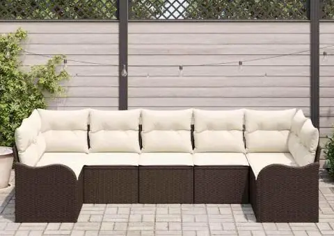 Set canapea de grădină cu perne maro din ratan poliesteric - 3/5