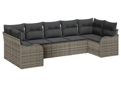 Set de canapea din 7 piese cu perne gri din ratan polimeric - 2/5