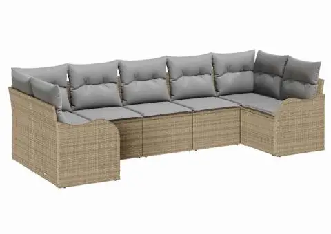 Set 7 piese canapea grădină cu perne Bej Ratan Poliester - 2/5